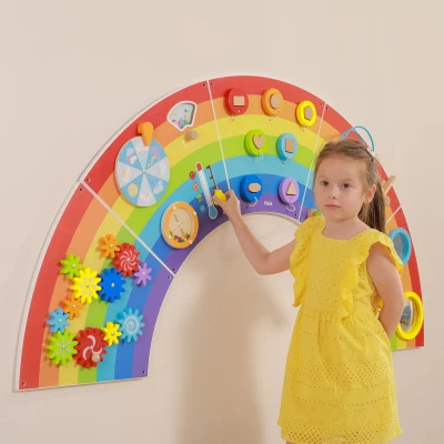 VIGA Drewniana Tablica Sensoryczno-Manipulacyjna EDU Tęcza Certyfikat FSC | Pan Piksel