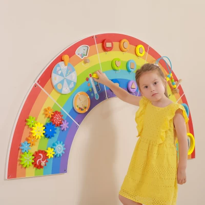 VIGA Drewniana Tablica Sensoryczno-Manipulacyjna EDU Tęcza Certyfikat FSC | Pan Piksel