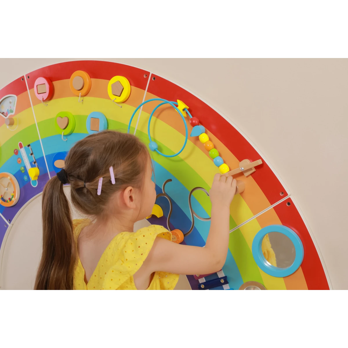 VIGA Drewniana Tablica Sensoryczno-Manipulacyjna EDU Tęcza Certyfikat FSC | Pan Piksel