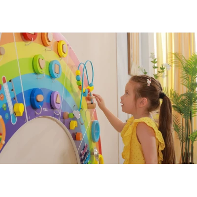VIGA Drewniana Tablica Sensoryczno-Manipulacyjna EDU Tęcza Certyfikat FSC | Pan Piksel