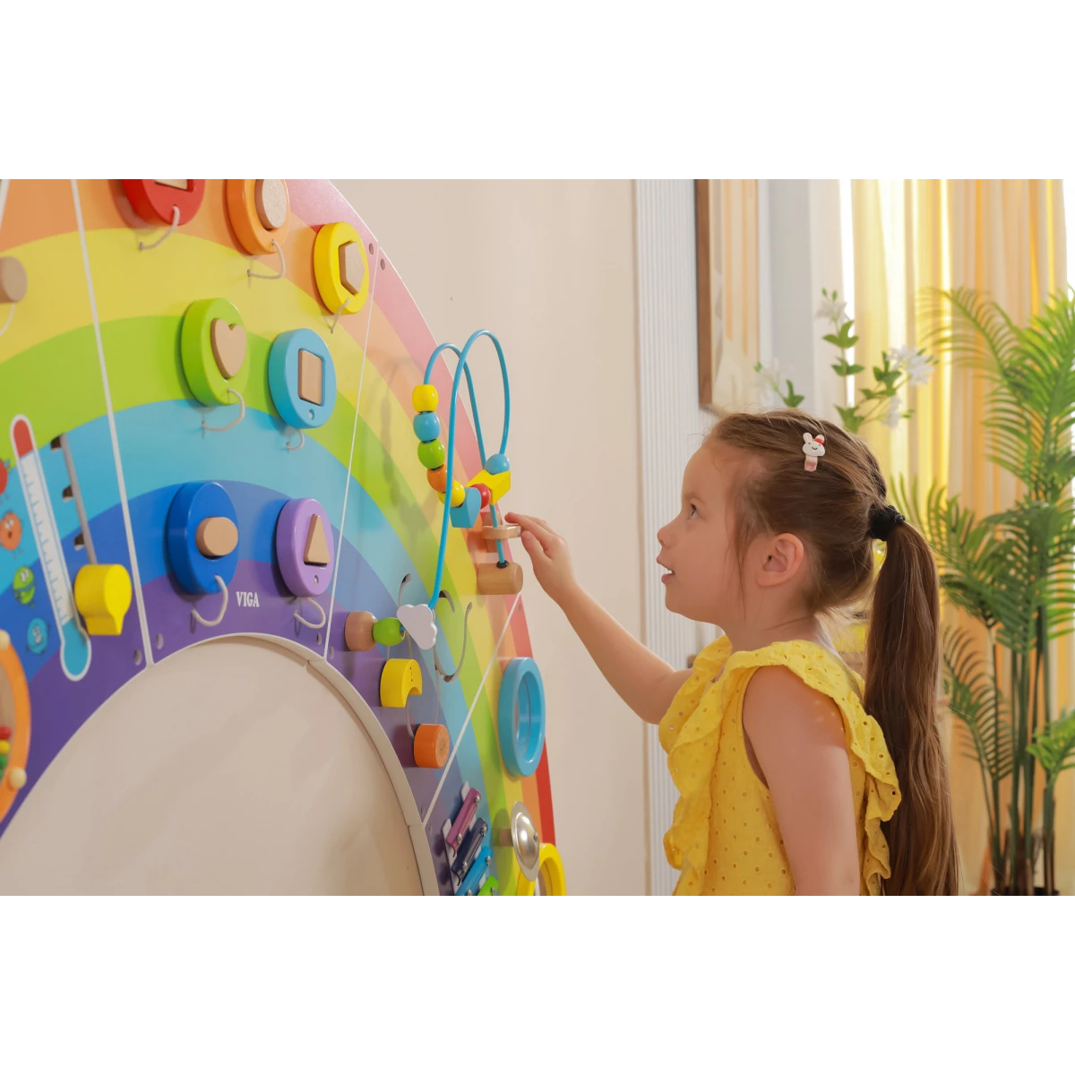 VIGA Drewniana Tablica Sensoryczno-Manipulacyjna EDU Tęcza Certyfikat FSC | Pan Piksel