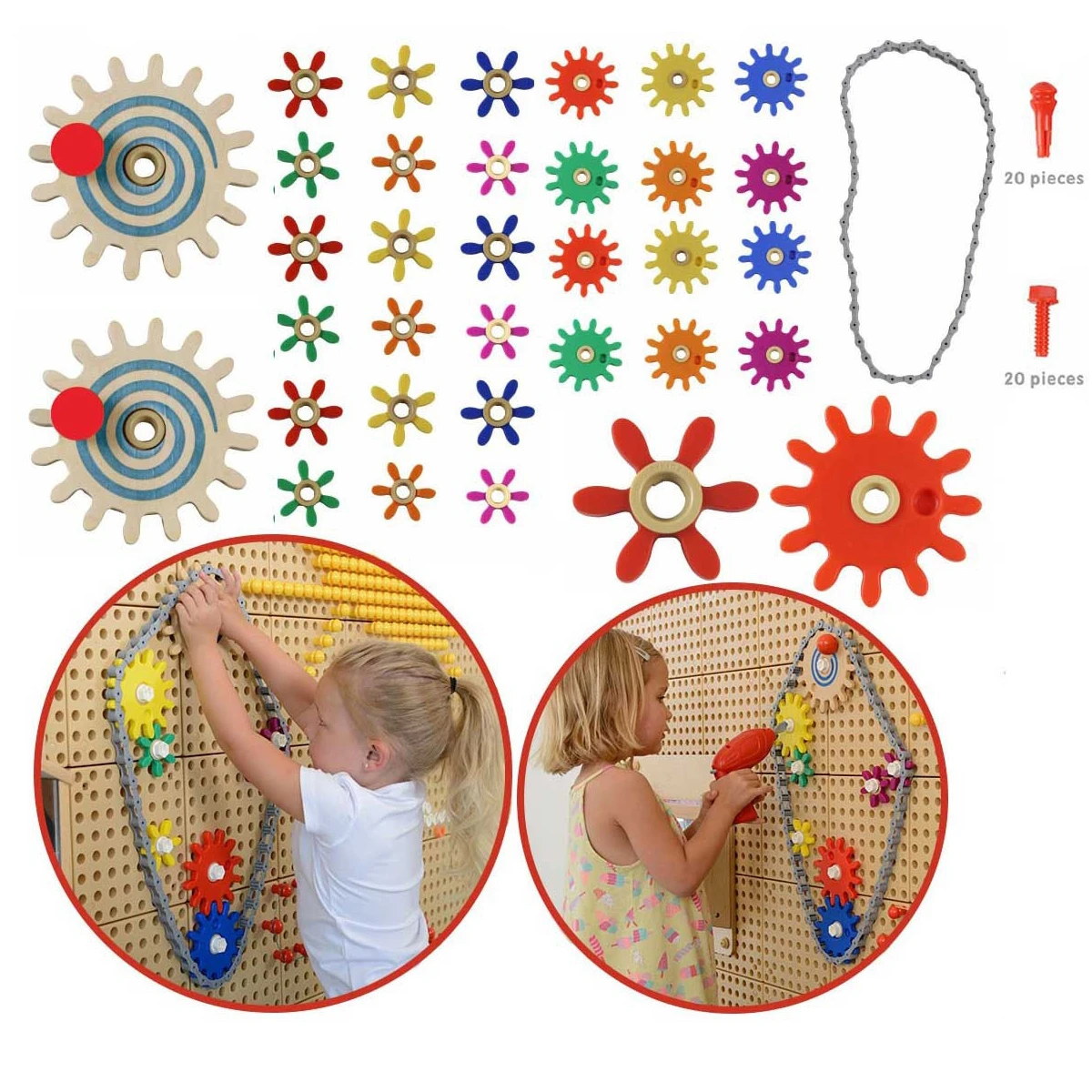 MASTERKIDZ Tablica Ścienna Koła Zębate i Łańcuch 79 El. Zbuduj własny mechanizm | Pan Piksel