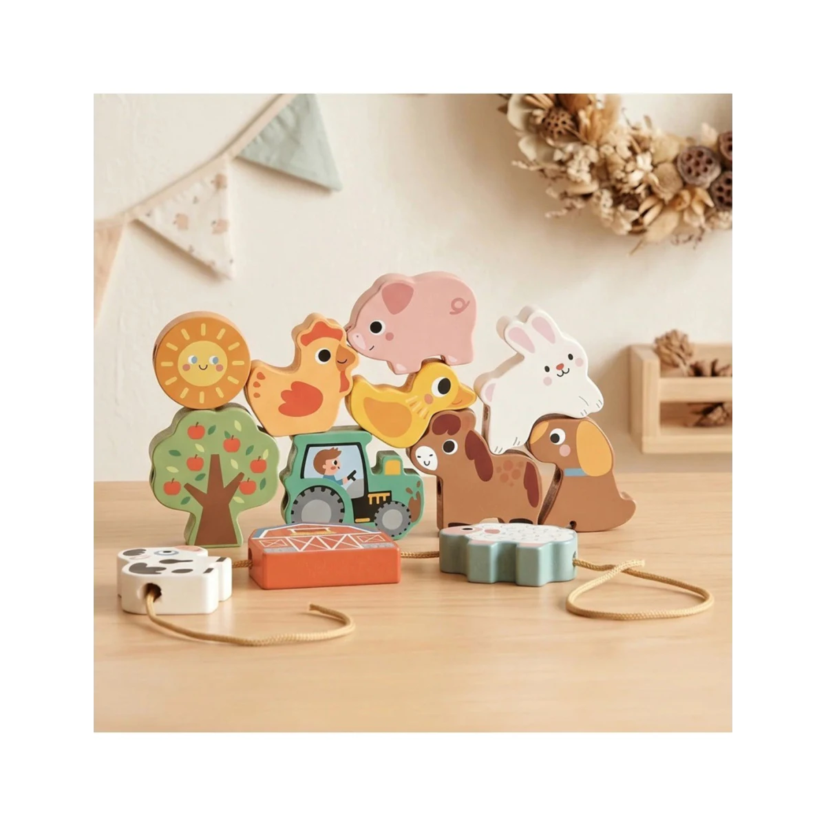 TOOKY TOY Drewniane Puzzle Montessori Układanka Nauka Alfabetu Liter Słów Alfabet Grube Klocki 26 el. | Pan Piksel
