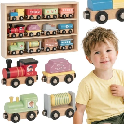Tooky Toy Drewniane Pojazdy Wagoniki na Magnes | Pan Piksel
