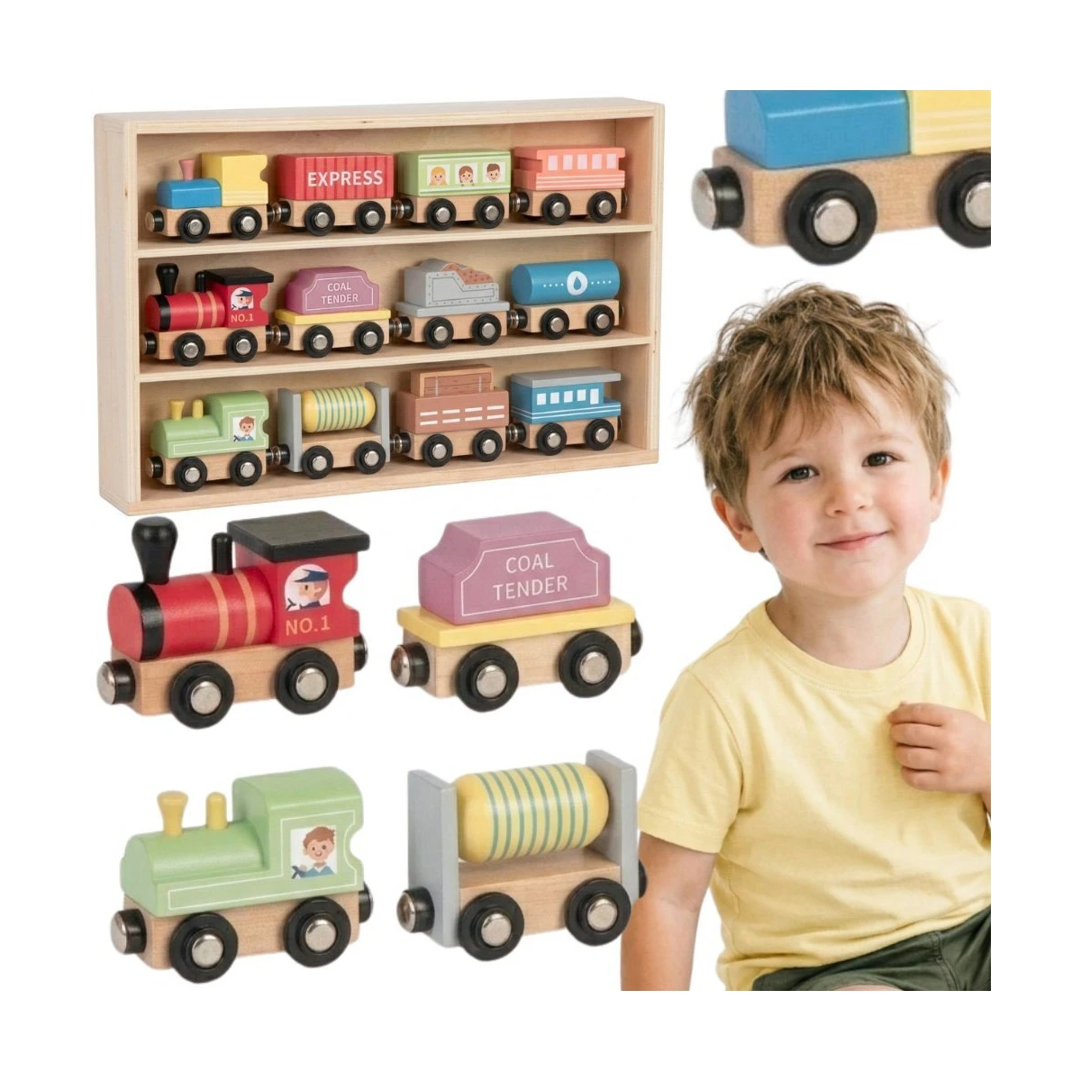 Tooky Toy Drewniane Pojazdy Wagoniki na Magnes | Pan Piksel