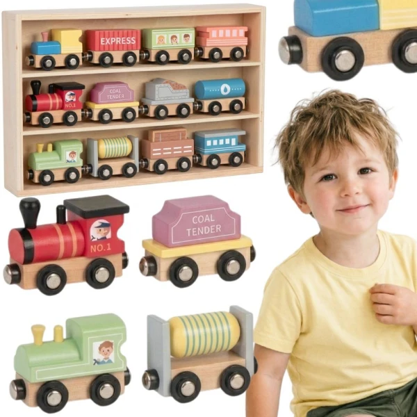 Tooky Toy Drewniane Pojazdy Wagoniki na Magnes | Pan Piksel
