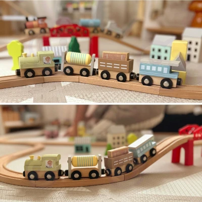 Tooky Toy Drewniane Pojazdy Wagoniki na Magnes | Pan Piksel