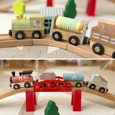 Tooky Toy Drewniane Pojazdy Wagoniki na Magnes | Pan Piksel