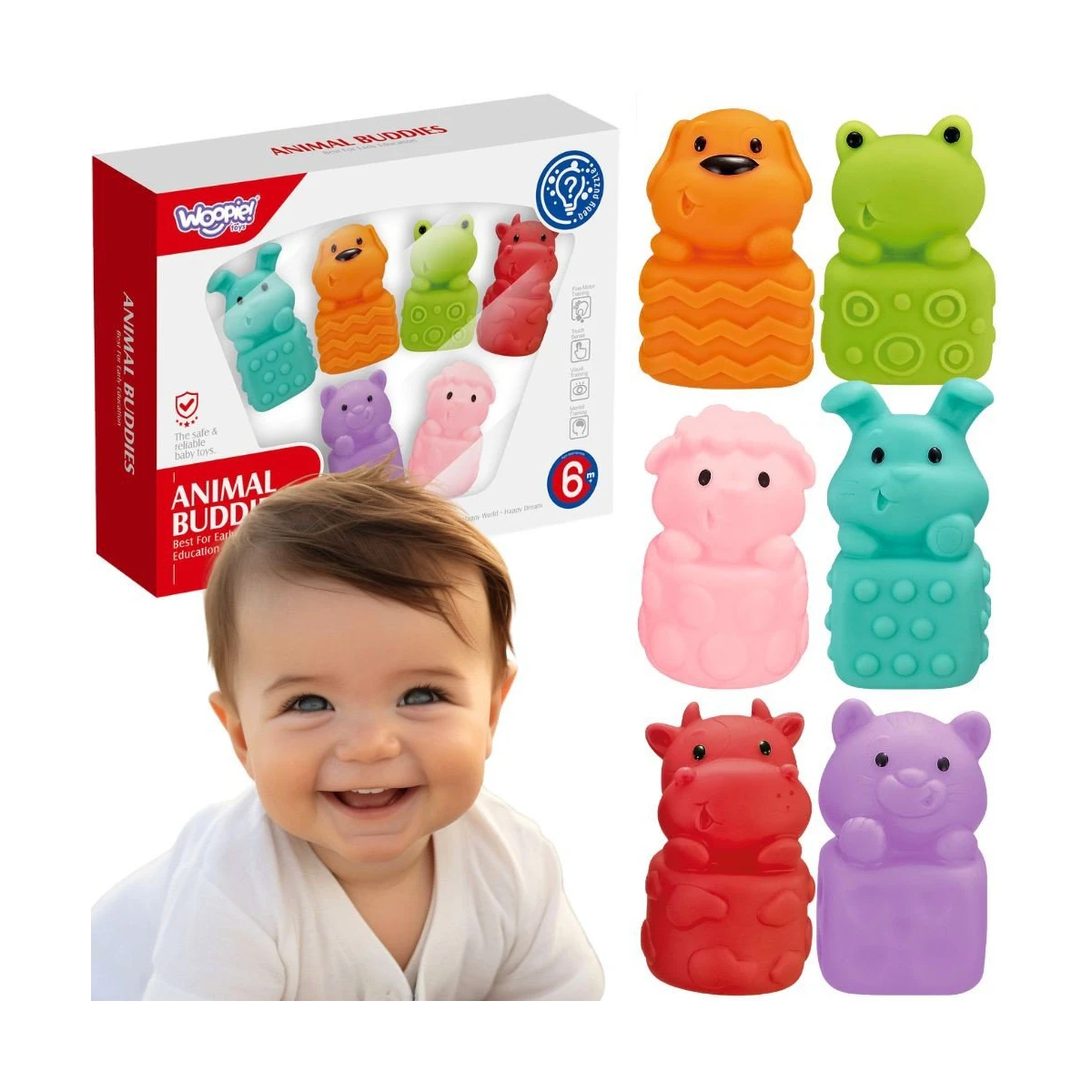 WOOPIE BABY Zwierzątka Sensoryczne Miękkie Zestaw 6 szt | Pan Piksel