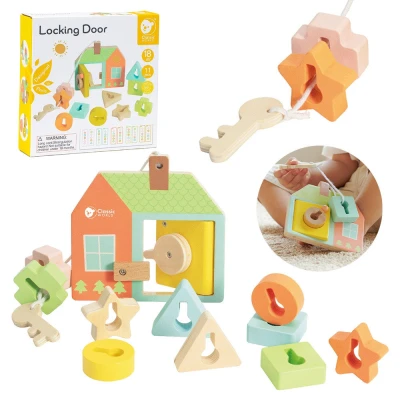 CLASSIC WORLD Drewniana Przeplatanka Klocki do Nawlekania Klucze i Drzwi MONTESSORI 11 el. | Pan Piksel