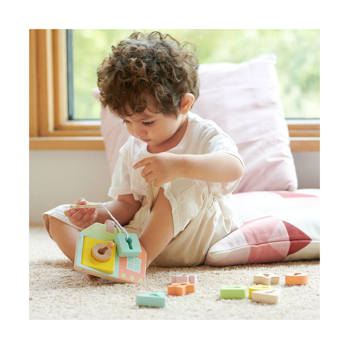 CLASSIC WORLD Drewniana Przeplatanka Klocki do Nawlekania Klucze i Drzwi MONTESSORI 11 el. | Pan Piksel
