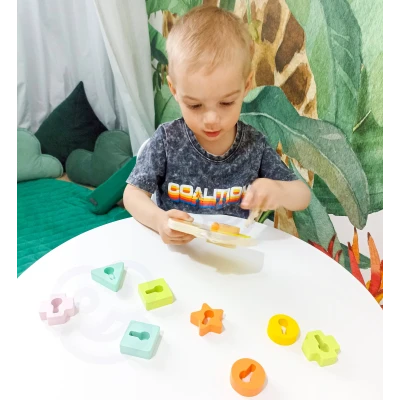 CLASSIC WORLD Drewniana Przeplatanka Klocki do Nawlekania Klucze i Drzwi MONTESSORI 11 el. | Pan Piksel