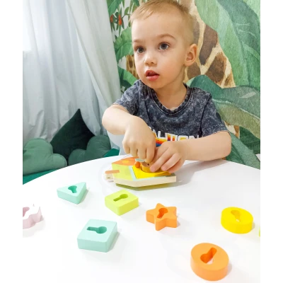 CLASSIC WORLD Drewniana Przeplatanka Klocki do Nawlekania Klucze i Drzwi MONTESSORI 11 el. | Pan Piksel