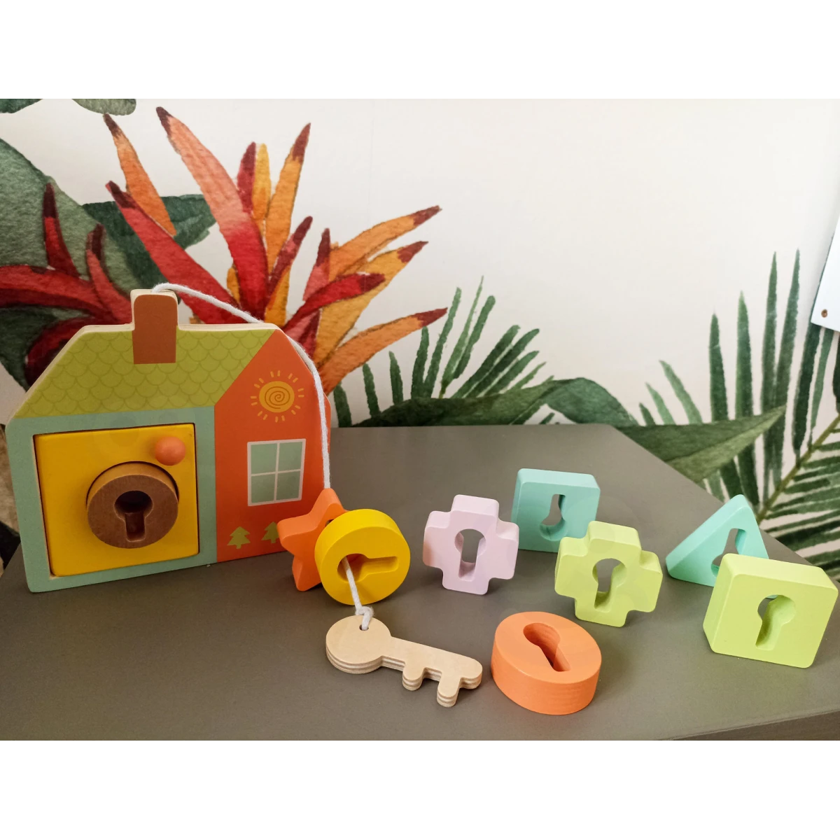 CLASSIC WORLD Drewniana Przeplatanka Klocki do Nawlekania Klucze i Drzwi MONTESSORI 11 el. | Pan Piksel