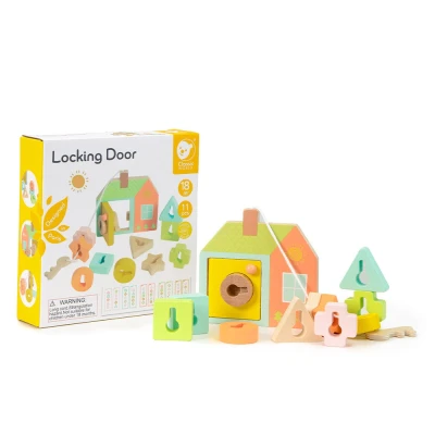 CLASSIC WORLD Drewniana Przeplatanka Klocki do Nawlekania Klucze i Drzwi MONTESSORI 11 el. | Pan Piksel