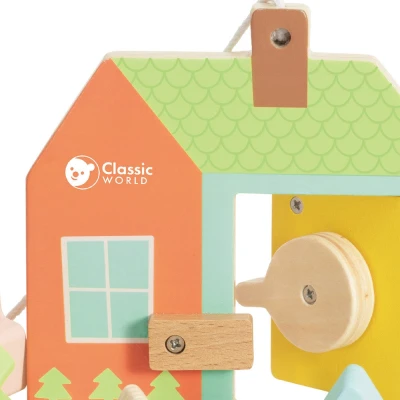 CLASSIC WORLD Drewniana Przeplatanka Klocki do Nawlekania Klucze i Drzwi MONTESSORI 11 el. | Pan Piksel