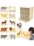 VIGA Zestaw Puzzle Drewniane 12 Układanek Zwierzątka Montessori + Stojak | Pan Piksel