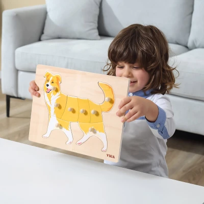 VIGA Zestaw Puzzle Drewniane 12 Układanek Zwierzątka Montessori + Stojak | Pan Piksel