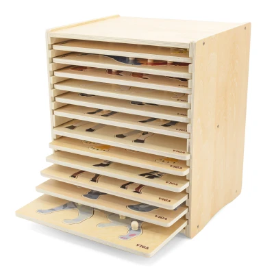 VIGA Zestaw Puzzle Drewniane 12 Układanek Zwierzątka Montessori + Stojak | Pan Piksel
