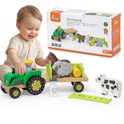 VIGA Traktor Drewniany Zwięrzatka Farma Zagroda | Pan Piksel