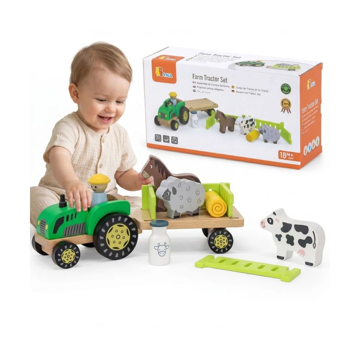 VIGA Traktor Drewniany Zwięrzatka Farma Zagroda | Pan Piksel
