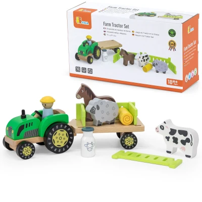 VIGA Traktor Drewniany Zwięrzatka Farma Zagroda | Pan Piksel