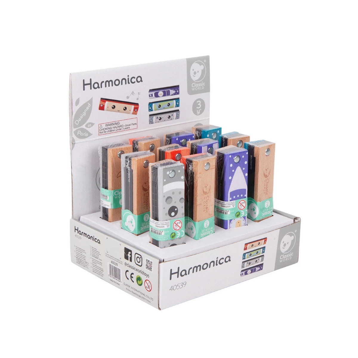 CLASSIC WORLD Drewniana Harmonijka Ustna dla Dzieci 1 szt. | Pan Piksel