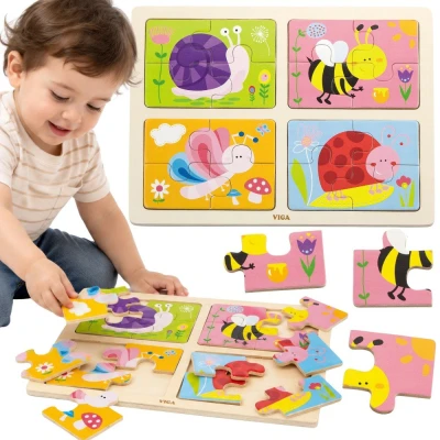 VIGA Drewniane Puzzle Owady 4w1 | Pan Piksel
