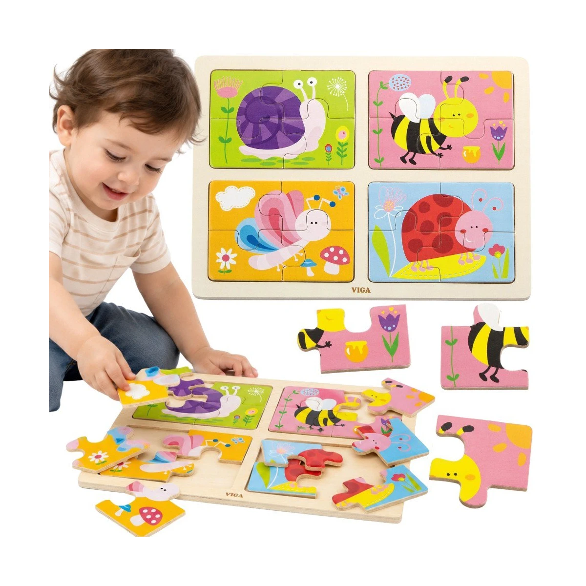 VIGA Drewniane Puzzle Owady 4w1 | Pan Piksel