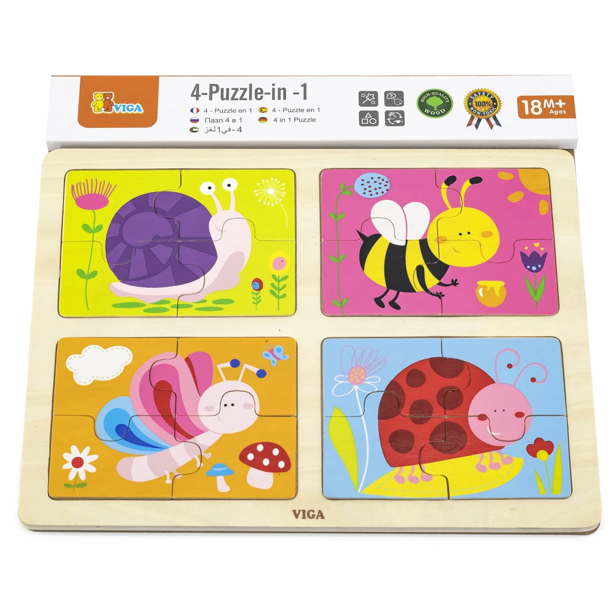 VIGA Drewniane Puzzle Owady 4w1 | Pan Piksel