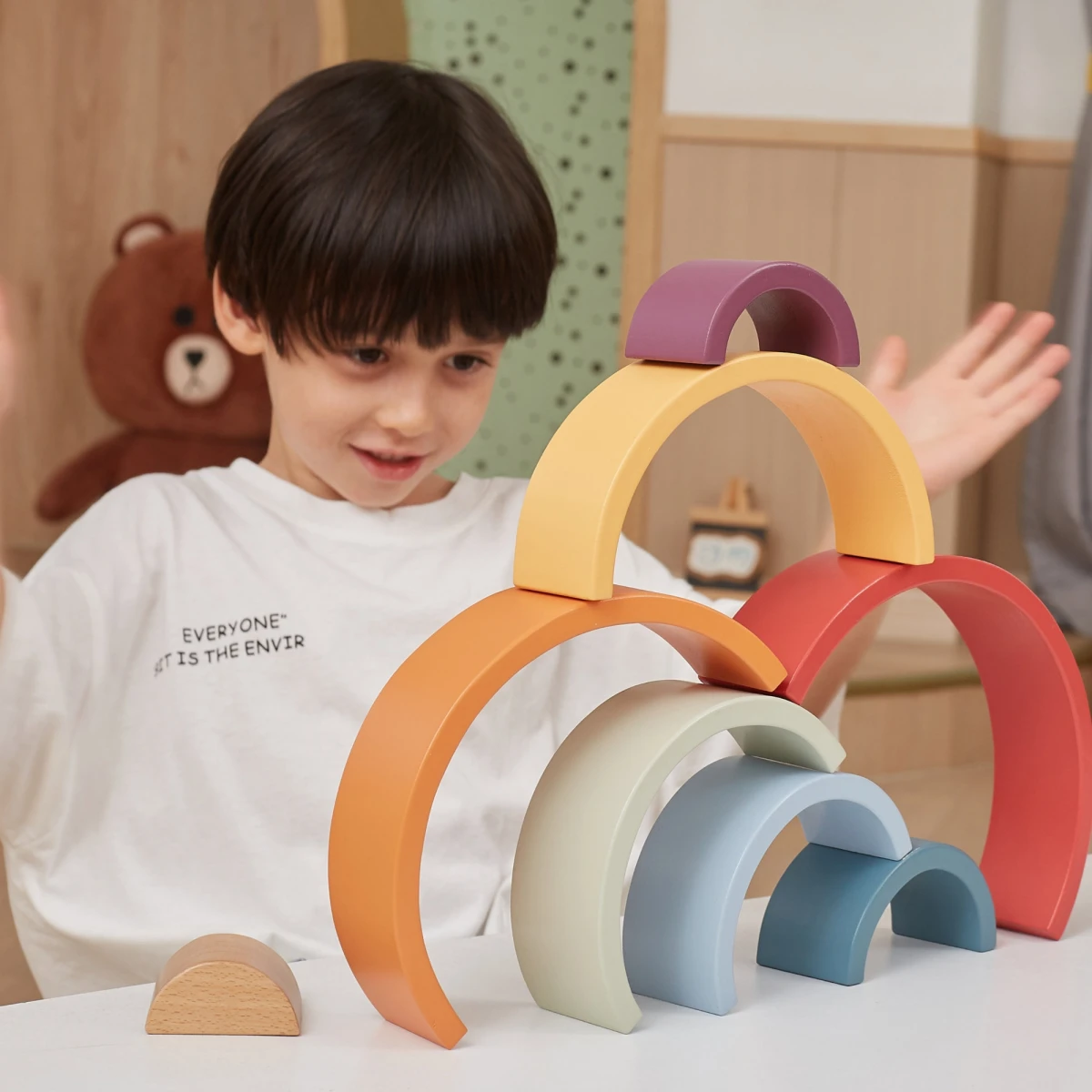 VIGA PolarB Drewniana Tęcza Układanka Klocki Kreatywne Montessori | Pan Piksel