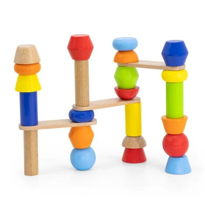 VIGA Drewniane Klocki Geometryczne Układanka 52 el. | Pan Piksel