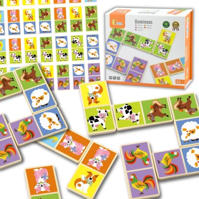 VIGA Edukacyjne Klocki Domino Drewniane gra Farma 28 elementów Montessori | Pan Piksel