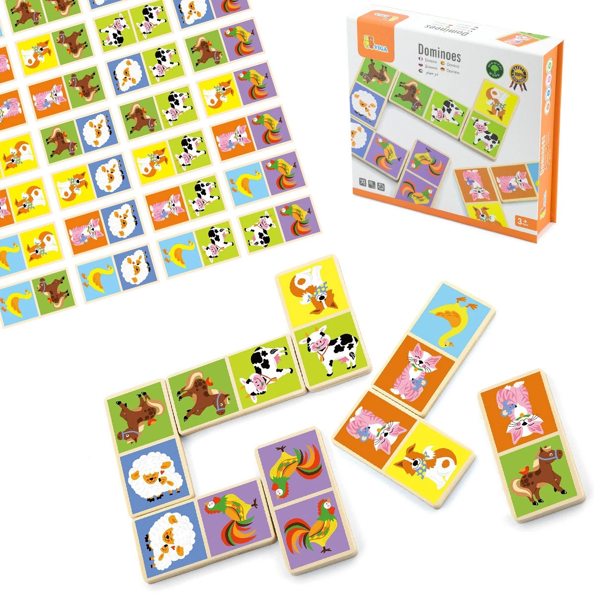 VIGA Edukacyjne Klocki Domino Drewniane gra Farma 28 elementów Montessori | Pan Piksel