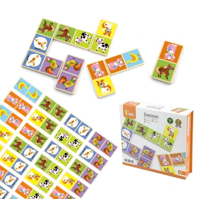 VIGA Edukacyjne Klocki Domino Drewniane gra Farma 28 elementów Montessori | Pan Piksel