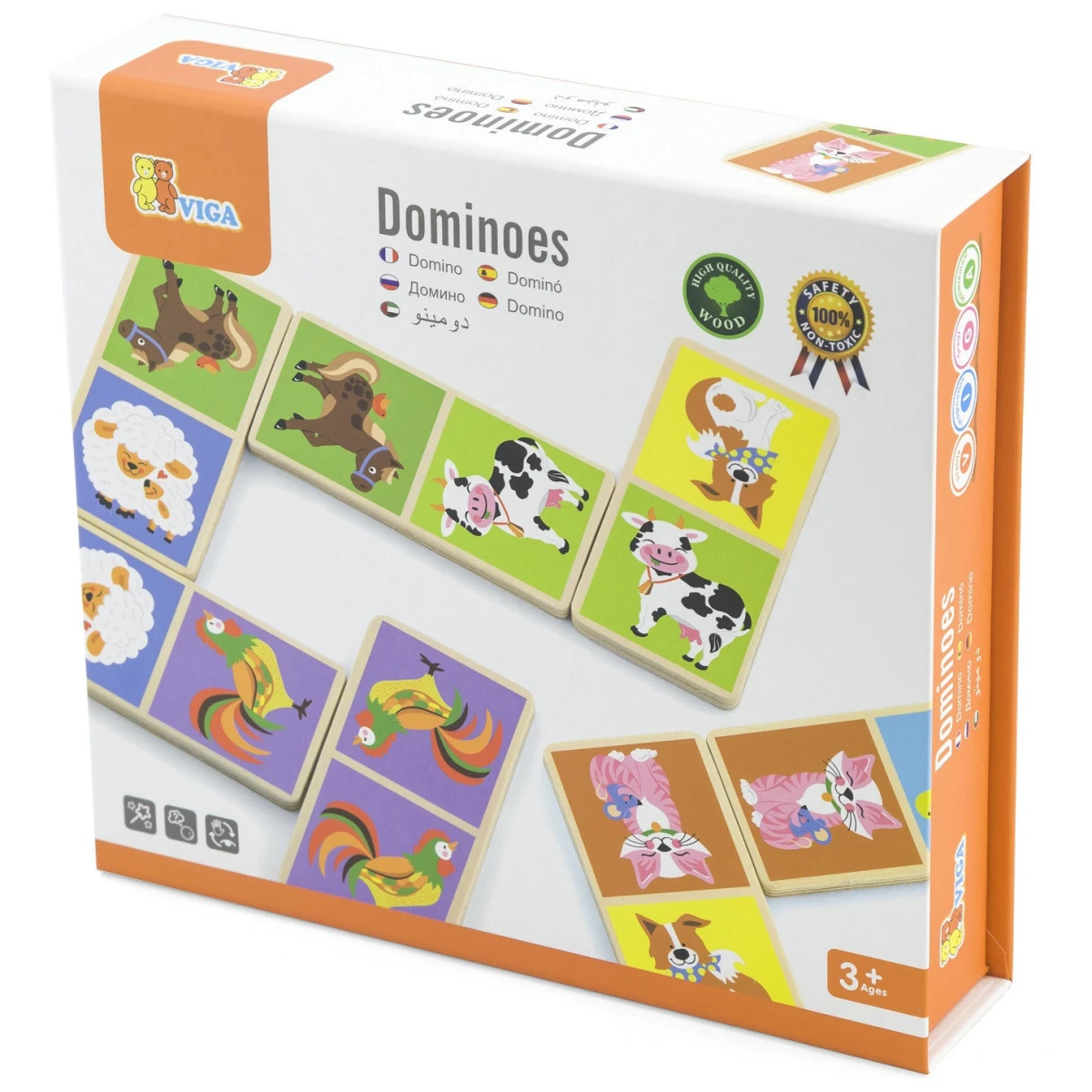 VIGA Edukacyjne Klocki Domino Drewniane gra Farma 28 elementów Montessori | Pan Piksel