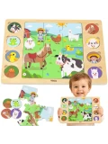 VIGA Drewniane Puzzle Odgadnij Po Cieniu - Farma Układanka 17 el. | Pan Piksel