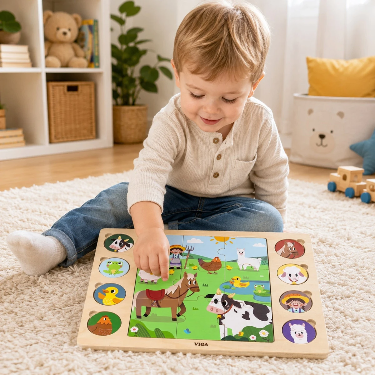 VIGA Drewniane Puzzle Odgadnij Po Cieniu - Farma Układanka 17 el. | Pan Piksel