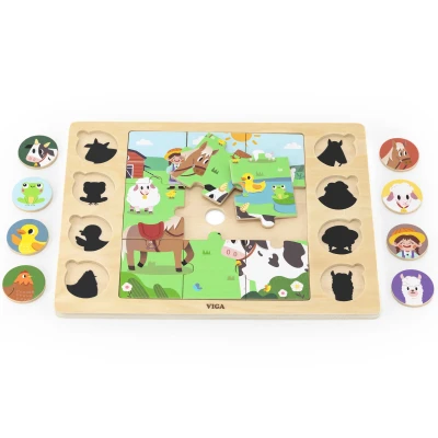 VIGA Drewniane Puzzle Odgadnij Po Cieniu - Farma Układanka 17 el. | Pan Piksel