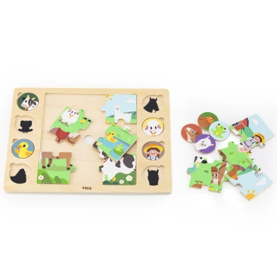 VIGA Drewniane Puzzle Odgadnij Po Cieniu - Farma Układanka 17 el. | Pan Piksel