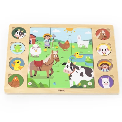 VIGA Drewniane Puzzle Odgadnij Po Cieniu - Farma Układanka 17 el. | Pan Piksel