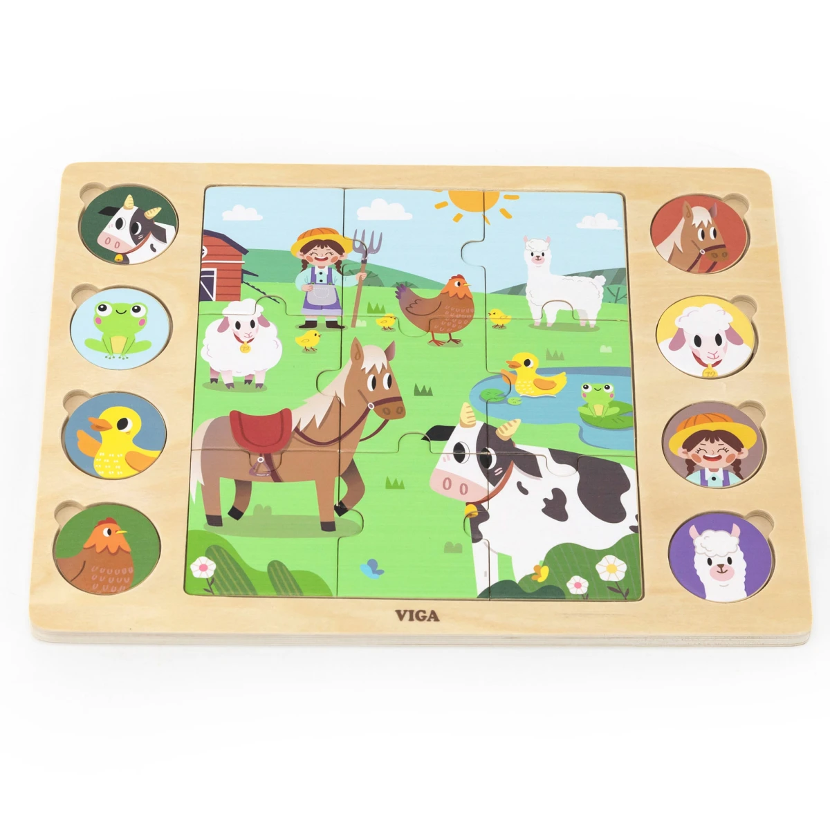 VIGA Drewniane Puzzle Odgadnij Po Cieniu - Farma Układanka 17 el. | Pan Piksel