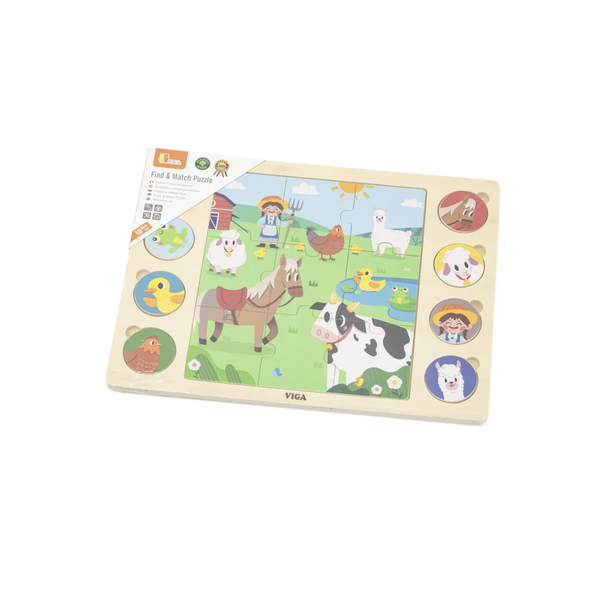 VIGA Drewniane Puzzle Odgadnij Po Cieniu - Farma Układanka 17 el. | Pan Piksel