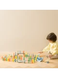 CLASSIC WORLD Drewniane Domino Tor Logiczny Przeszkód Układanka Montessori 100 el. | Pan Piksel