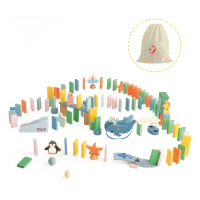 CLASSIC WORLD Drewniane Domino Tor Logiczny Przeszkód Układanka Montessori 100 el. | Pan Piksel