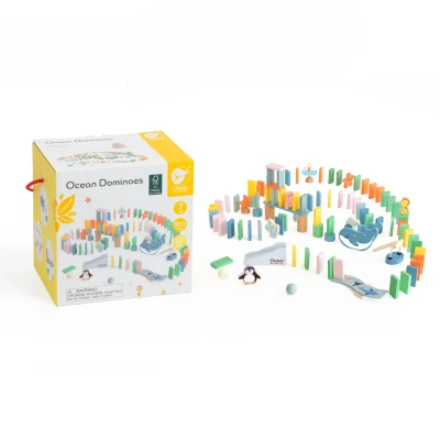 CLASSIC WORLD Drewniane Domino Tor Logiczny Przeszkód Układanka Montessori 100 el. | Pan Piksel