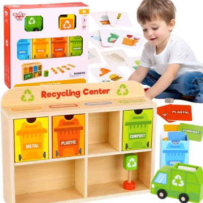 TOOKY TOY Drewniane Centrum Recyklingu Edukacyjny Sorter | Pan Piksel