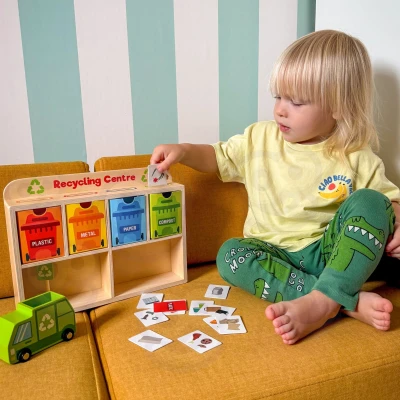 TOOKY TOY Drewniane Centrum Recyklingu Edukacyjny Sorter | Pan Piksel