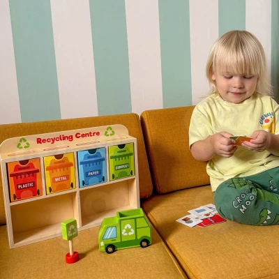 TOOKY TOY Drewniane Centrum Recyklingu Edukacyjny Sorter | Pan Piksel