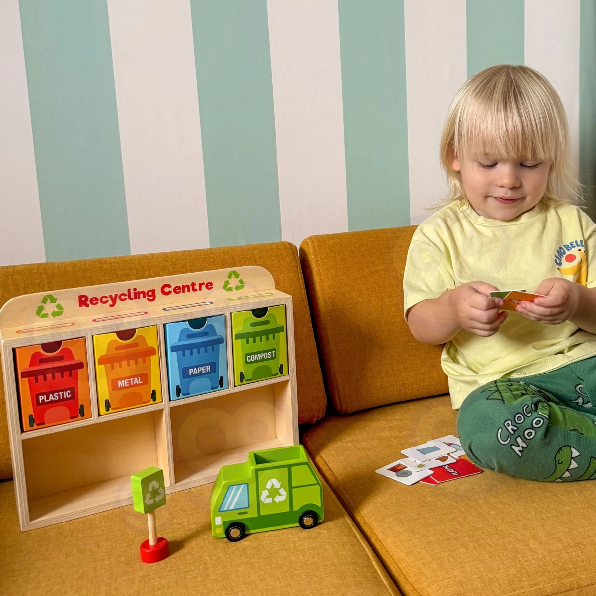 TOOKY TOY Drewniane Centrum Recyklingu Edukacyjny Sorter | Pan Piksel